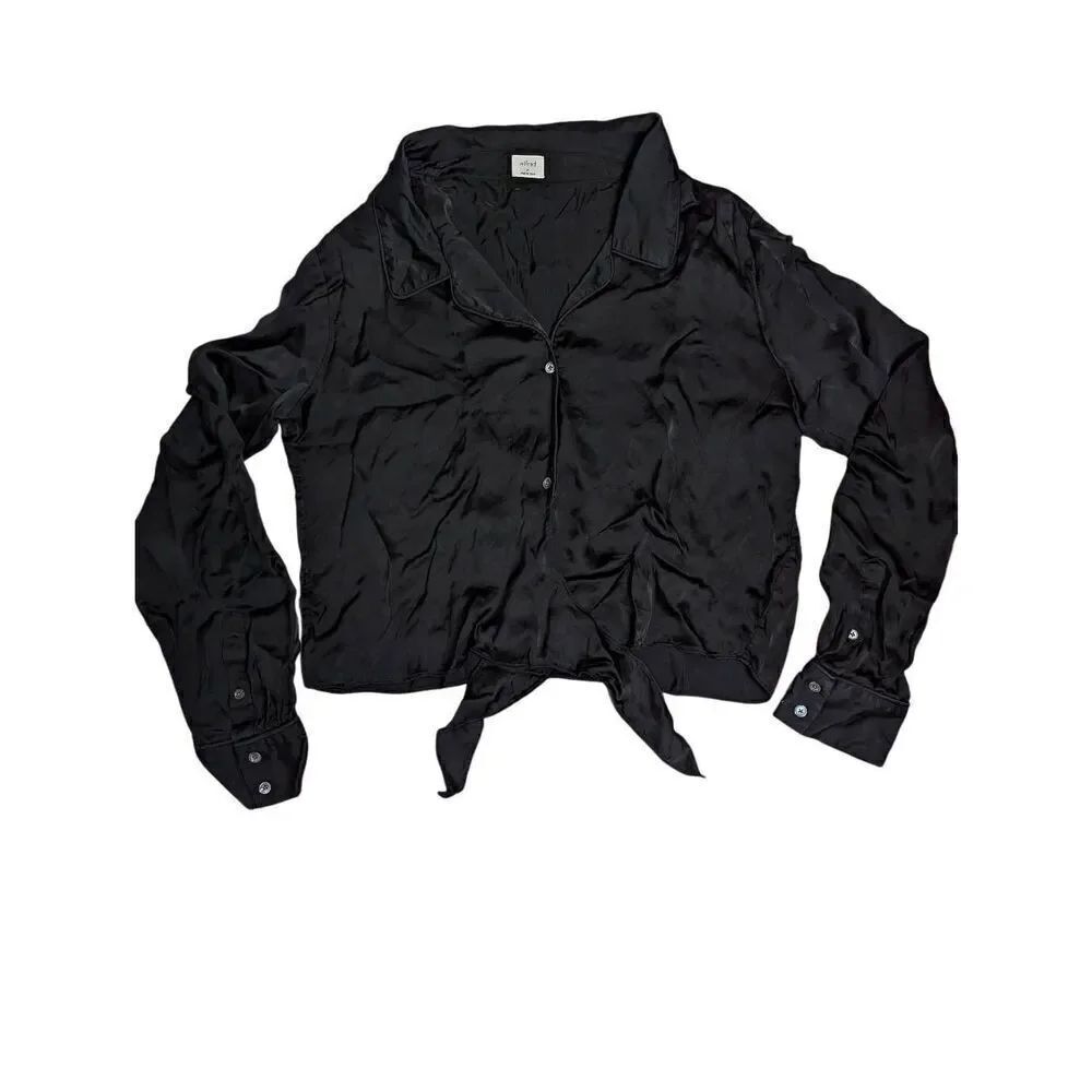 Aritzia Wilfred tie-front satin crop top blouse Medium